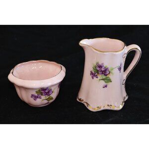 Vgt Leneige Creamer & Sugar Dish Burbank CA 1934-1955 Pink Porcelain Lavender